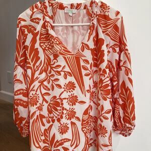 Jade by Johnny Was Women’s Blouse Small Pink Red Floral V-Neck Long Sleeve